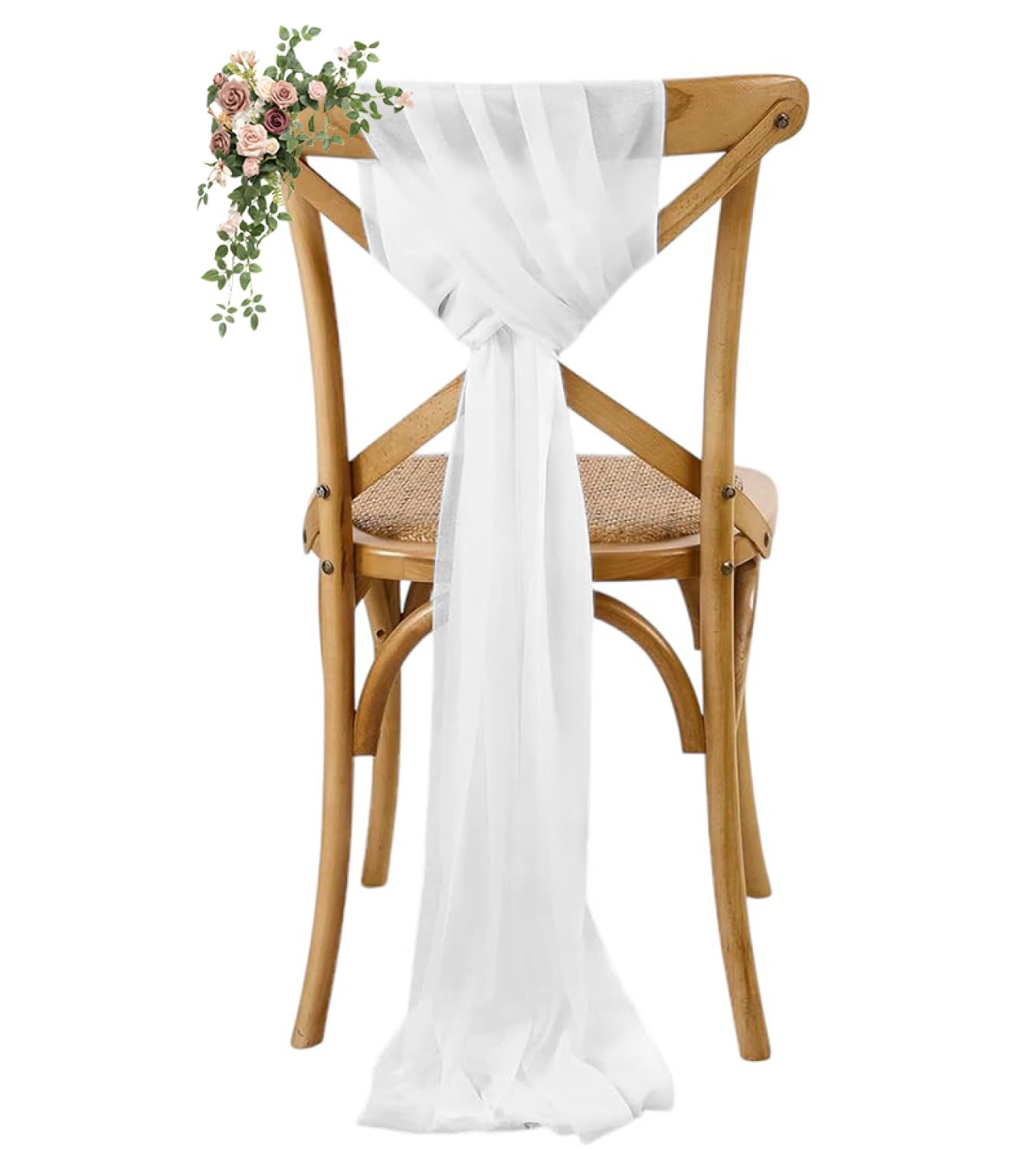 VDS Pack of 125, Ivory, Sheer Chiffon Chair Sashes Bows Chair Cover Back Tie Ribbon for Wedding Birthday Baby Shower Engagement Ceremony Event Party Banquet Restaurant Dining Chair Decoration