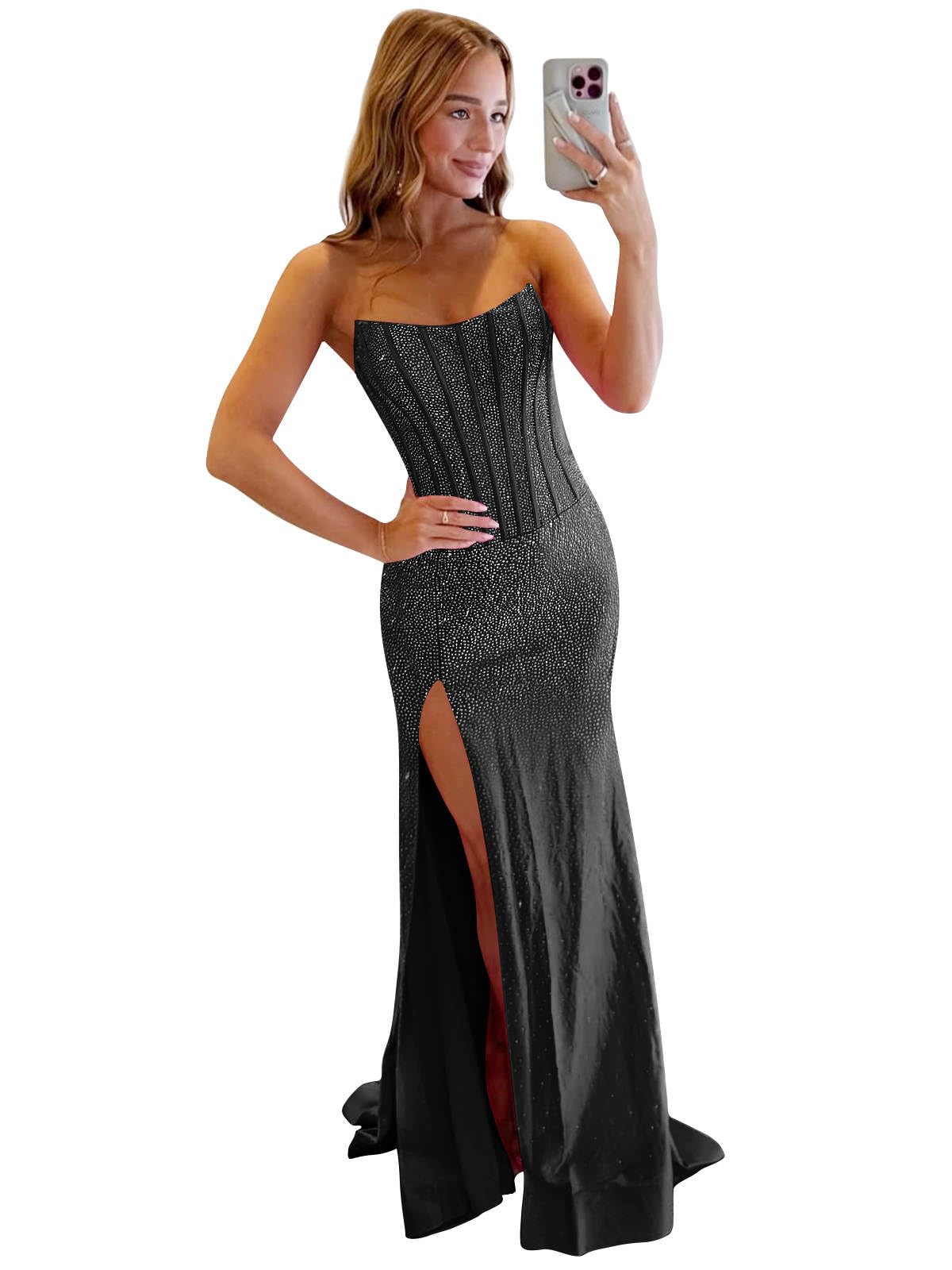 Strapless Mermaid Prom Dresses for Women 2026 Glitter Sequin Ruffles Long Evening Gown with Slit