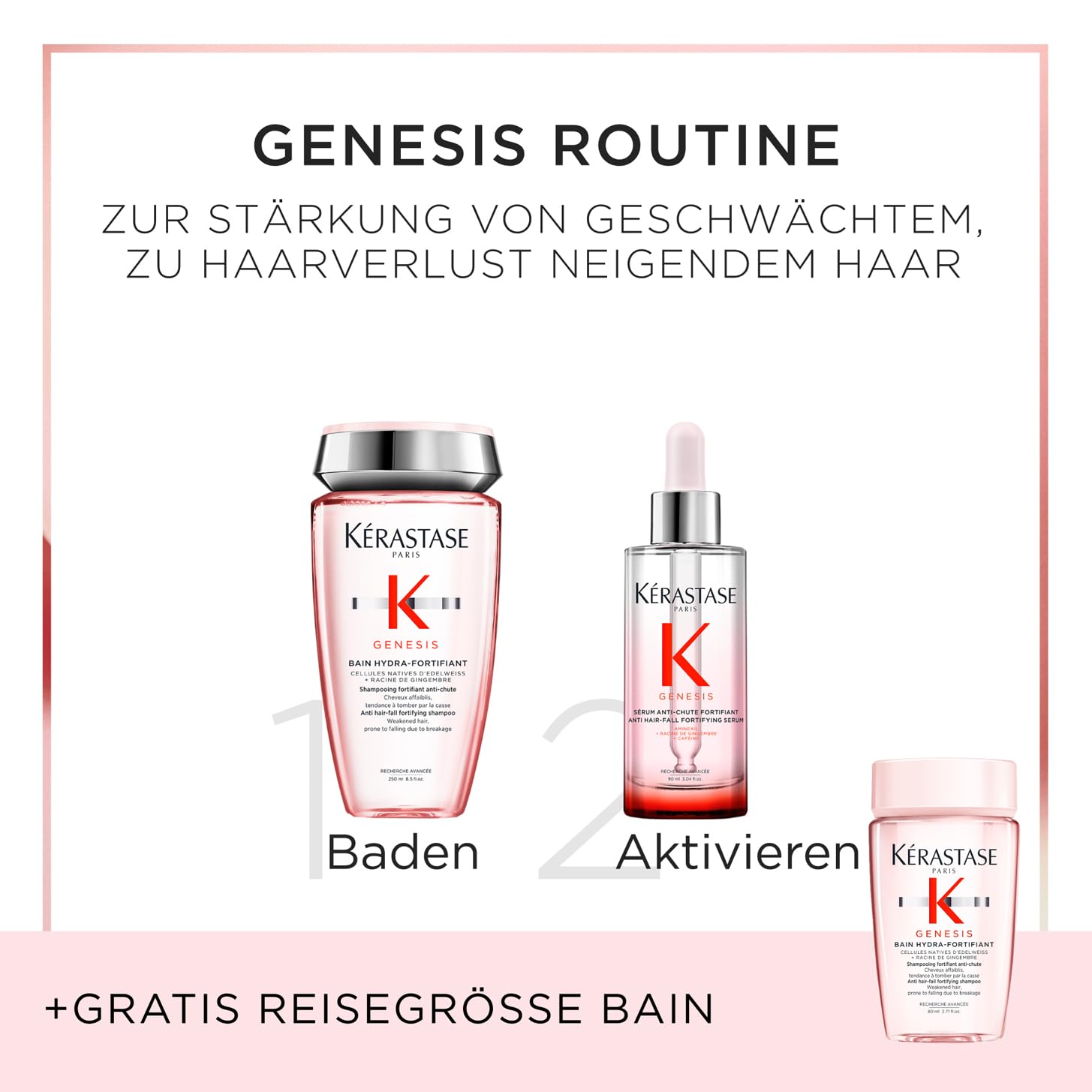 Kérastase, Genesis, Pflegeroutine mit Shampoo (Normalgröße und gratis Probiergröße 80ml) und stärkende Haarkur, Für feines und brüchiges Haar, Gegen Haarverlust und Haarbruch