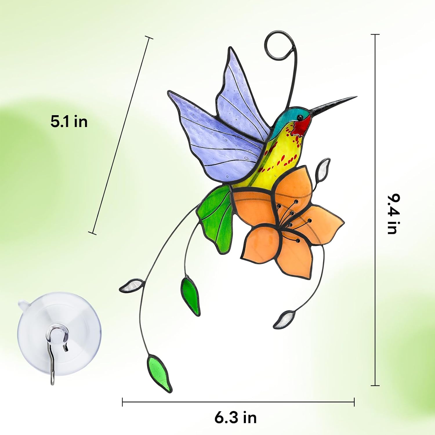 Handmade Stained Glass Hummingbird Suncatcher, Lavender-Purple Bird with Peach-Fuzz Flower Window Hanging Decor, Art Glass Ornament, Unique Gifts for Mom, Bird Lovers & Home Decoration - Image 2