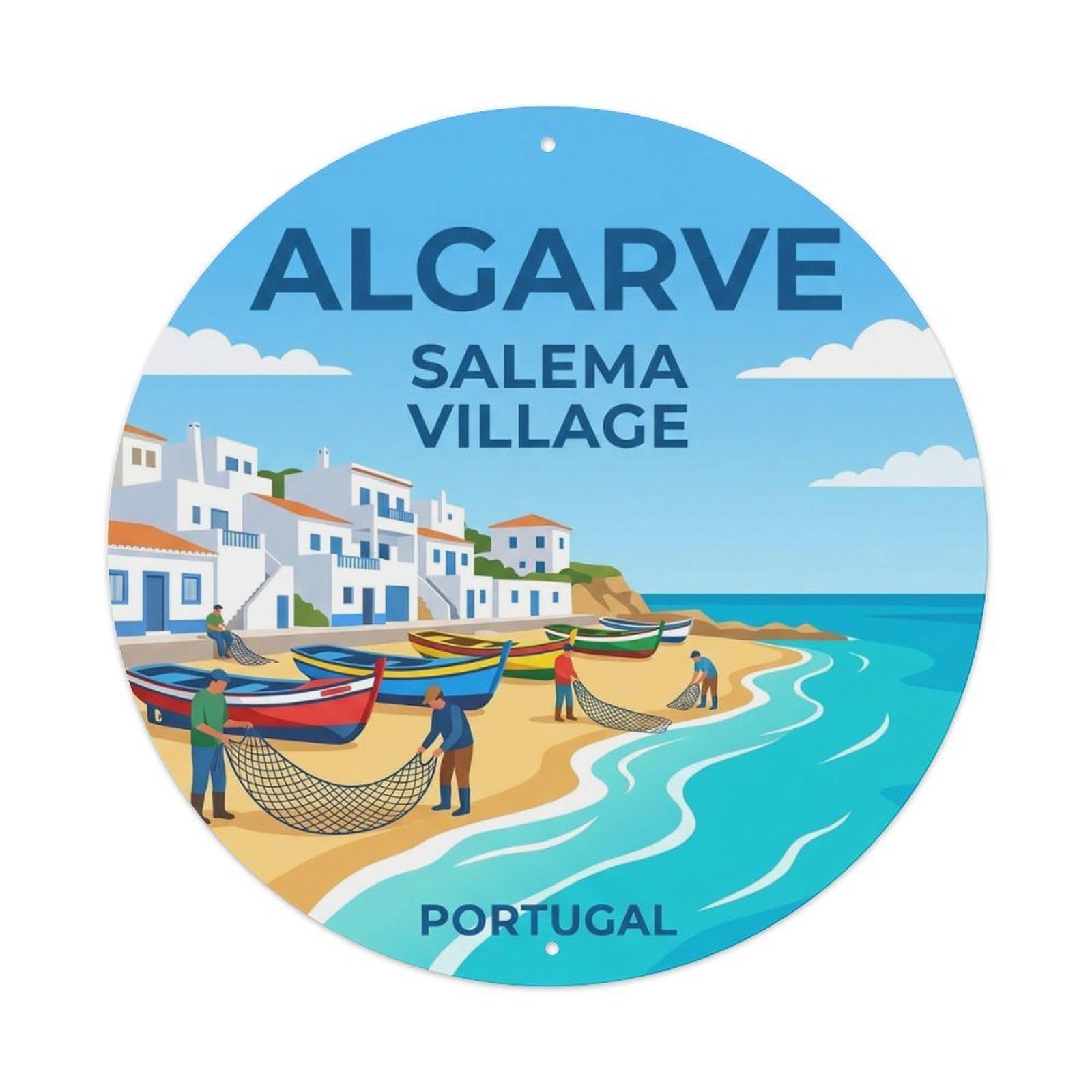 Olhnbad Style Portugal Algarve Salema Village Portuguese Heritage Metal Tin Sign