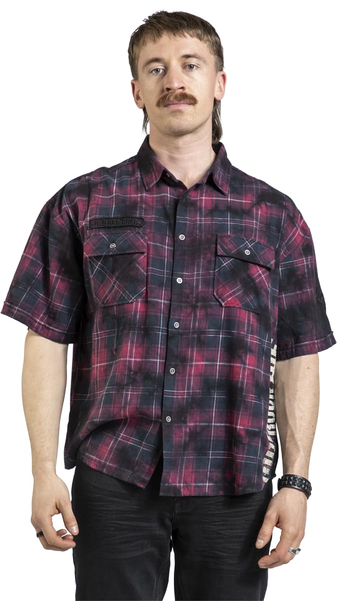 Rock Rebel by EMP Hombre Camisa de Manga Corta Multicolor con Estampado de Cuadros Tie-Dye