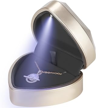 LETURE Heart Shaped LED Pendant Necklace Box, Jewelry Gift Boxes for Bracelet Bracelets, Small Jewelry Display with Light for Proposal Engagement Wedding Valentines Day Gold