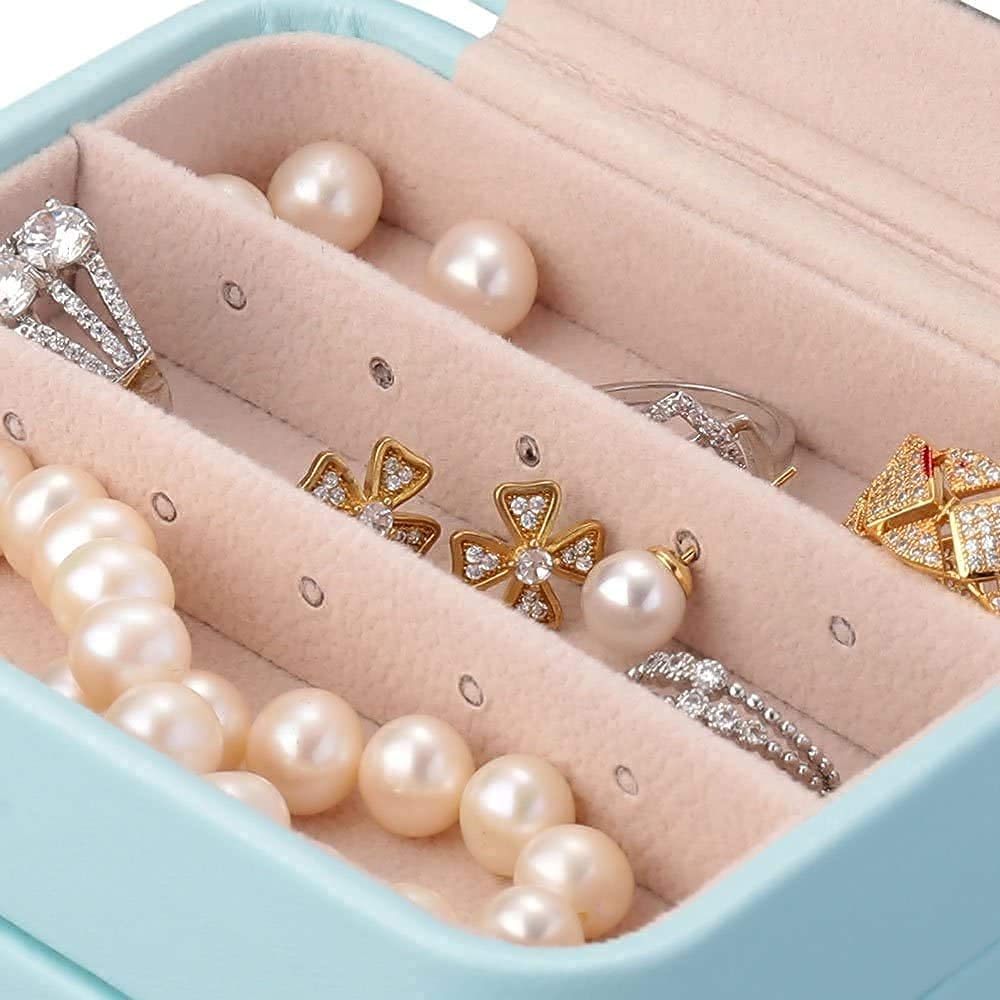 2 Tier with Mirror for Earrings Necklace Jewelry Bracelet Organizer Jewellery Storage Box (White) (Random Style) (Rose) (LightBlue)