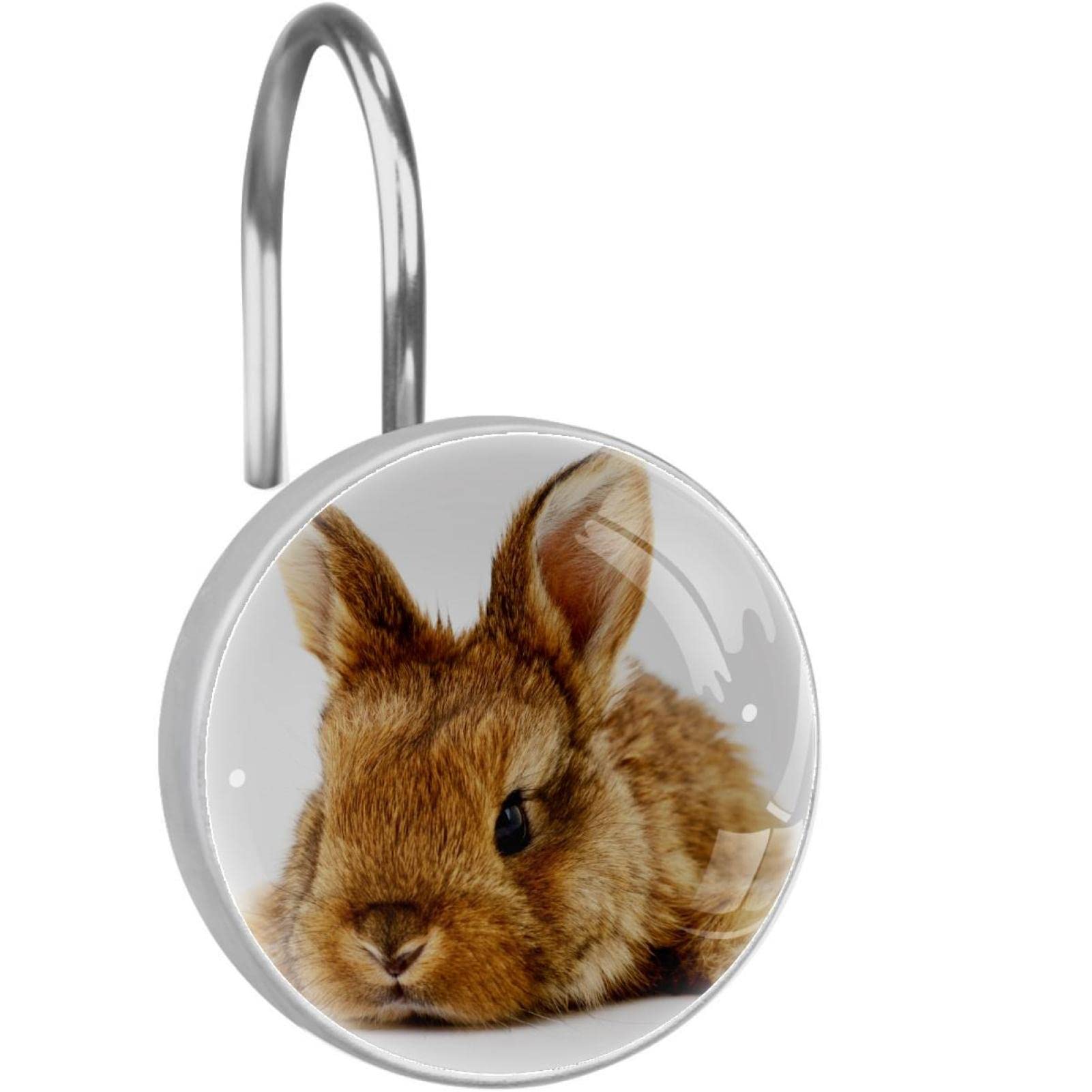 Crochets de rideau de douche inox lapin marron : anneaux durables et chic pour salle de bain