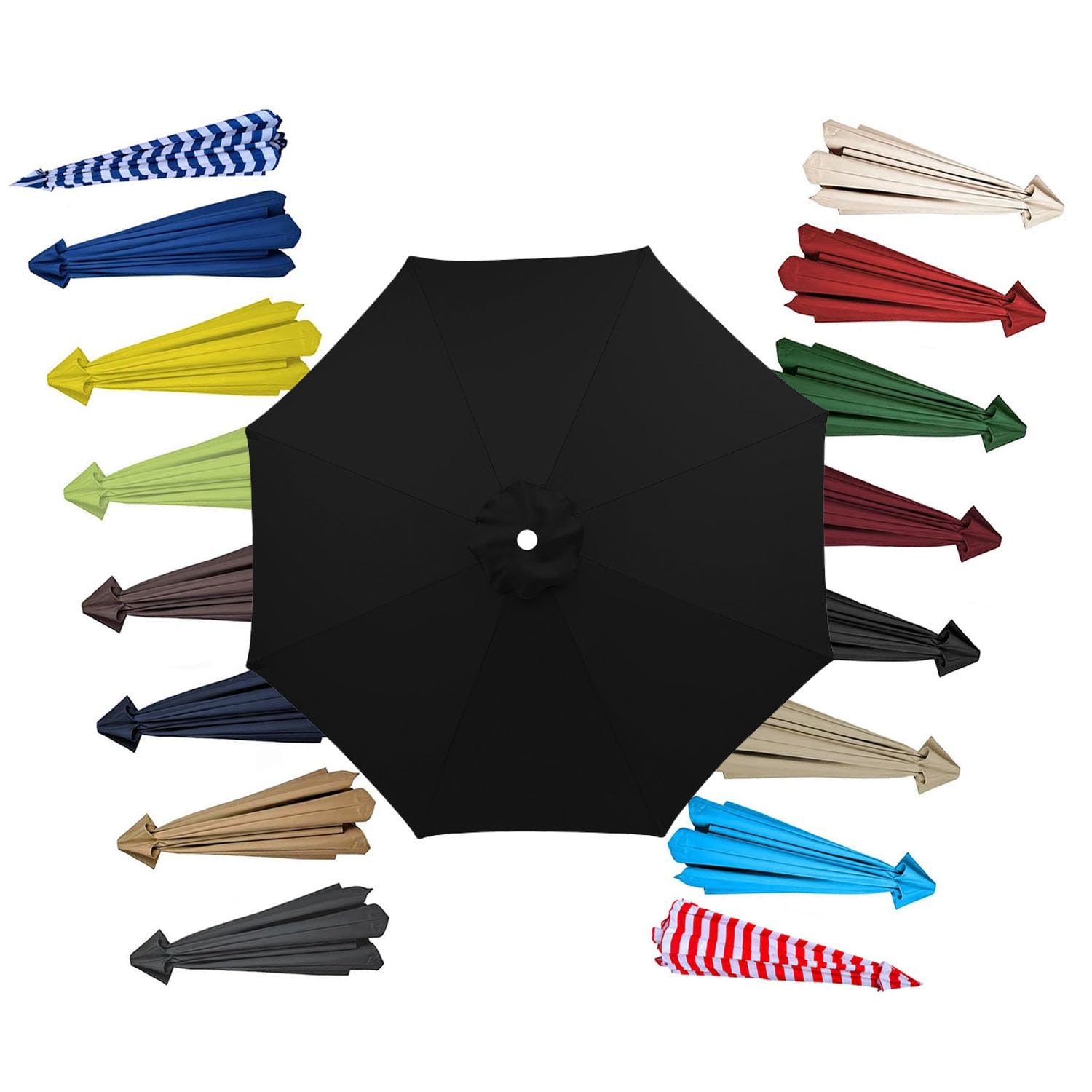 YQYHNB Outdoor Umbrella 7.5ft/9ft/10ft Replacement Canopy for 8 Ribs, Patio Umbrella Replacement Parasol Cover Market Umbrella Top Fit Beach Backyard Lawn Garden Pool Umbrella Cloth(Black,2.7m/9ft)