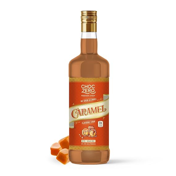 ChocZero Sugar Free Caramel Coffee Syrup, 25.4 fl oz | Low Calorie, No Sugar Alcohols, Keto, Low Carb, High Fiber, For Lattes, Cold Brew & Desserts