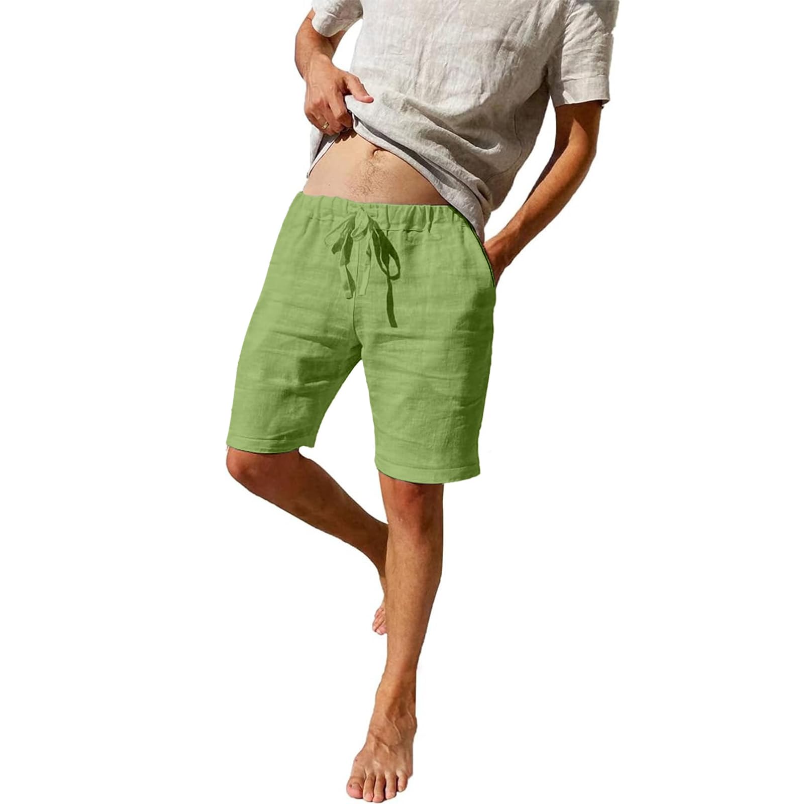 Puimentiua Leinenhose Herren Kurz,Sommer Leinen Shorts,Kurze Hosen,Loose Fit Baumwollehose mit Tunnelzug und Taschen (S-3XL)