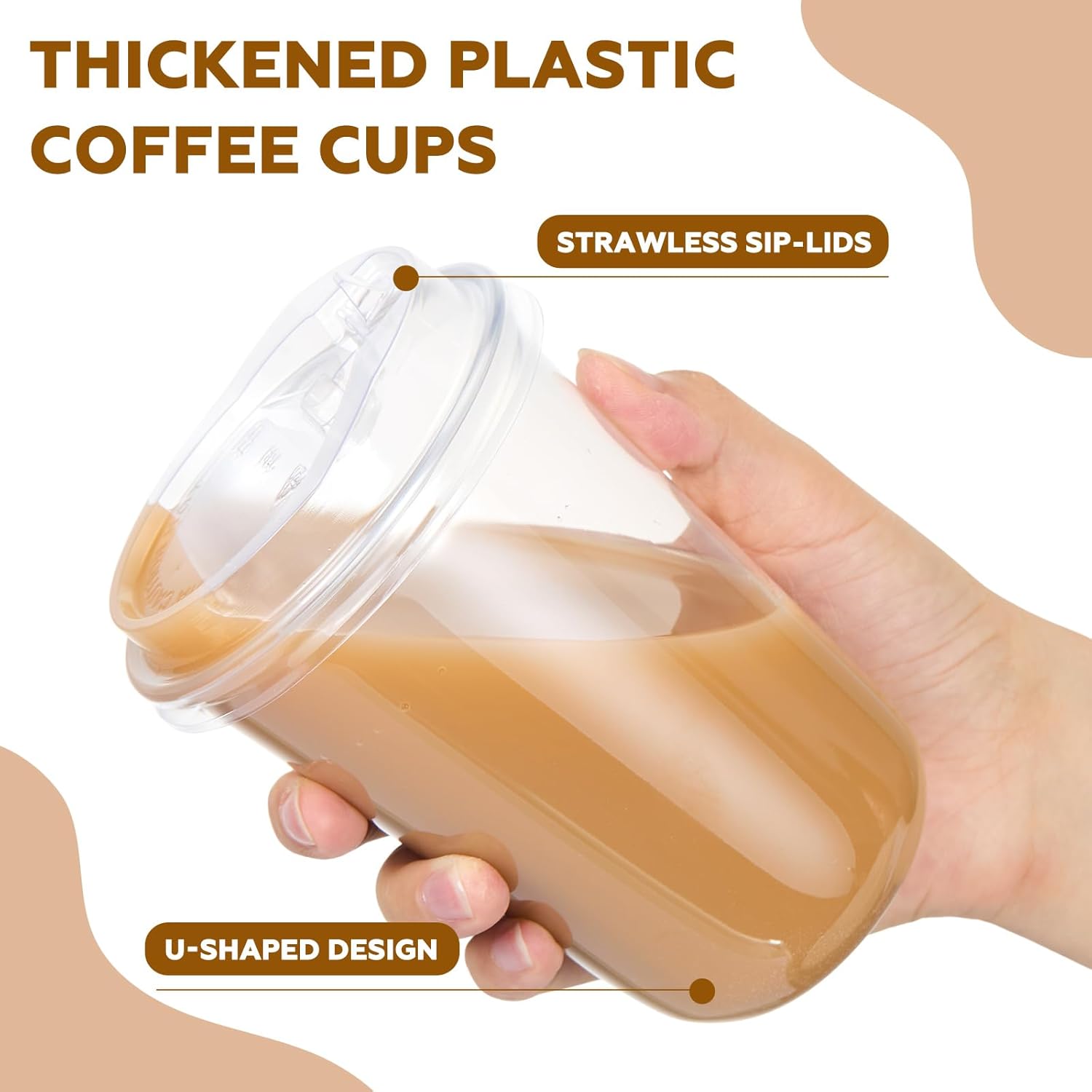 LemonRoad 25 Pack 16 oz Disposable Iced Coffee Drink Cups, Round Bottom Plastic Cups with Lids Strawless, Plastic Cup with Lids for Iced Coffee Smoothie Cold Beverage Party Catering Supplies - Image 4