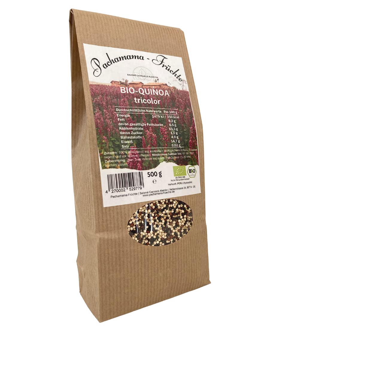 4 X 500g Quinoa tricolor bunt Bio aus Peru | Pachamama-Früchte | Vegan Superfood Glutenfrei