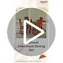 Image of Solid Sheesham Wood 4 Seater Dining Table Set with Cushioned Chairs for Dining Room | Living Room | Home & Office | Hotels Restaurant & Cafe (4 Seater, Honey B)
