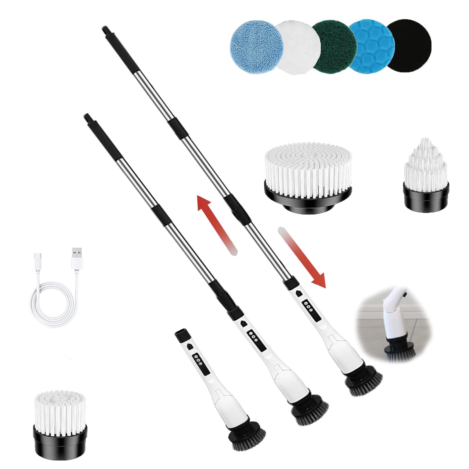 Brosse nettoyage sans fil avec 8 têtes et écran LCD pour la maison