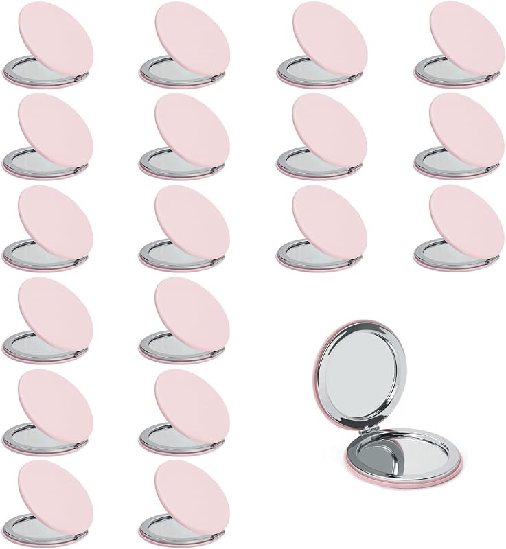 Espelho compacto redondo MLLXX com capa de couro PU, dupla face 1X/2X, cor Light Salmon, pacote com 18
