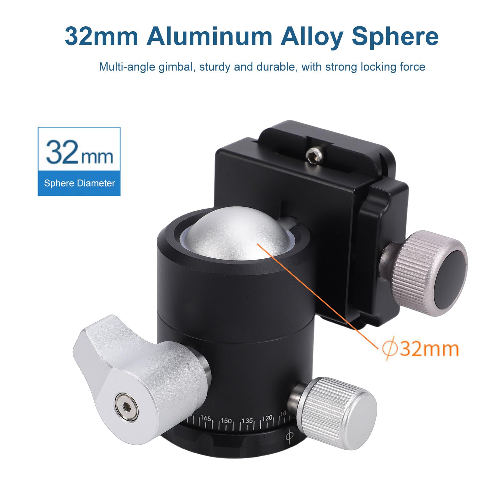 Andoer Rótula de Bola para Trípode, Bola de Metal Grande 30 Mm para Cámara DSLR con Base Panorámica 360, Capacidad Carga 8 Kg, Triple Bloqueo, Placa Liberación Rápida