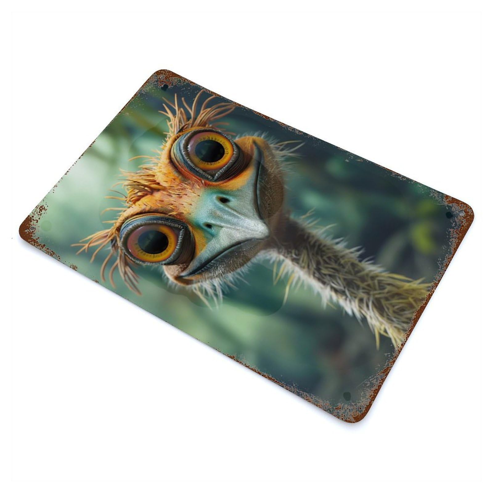Cute Cartoon Ostrich Distressed Metal Wall Sign 11.8"x7.9", Ideal for Garage, Bar And Workshop Decor