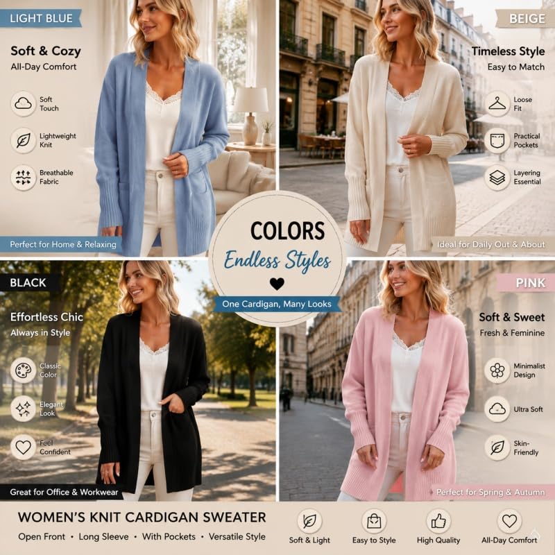 Gilet Long Cardigan Pour Femme Avec Poches Doux Et Léger En Maille Ouverte Sur Le Devant Coupe Ample Manches Longues Pull Décontracté Vêtement D'Extérieur Idéal Pour L'Oktoberfest Le Bureau Et
