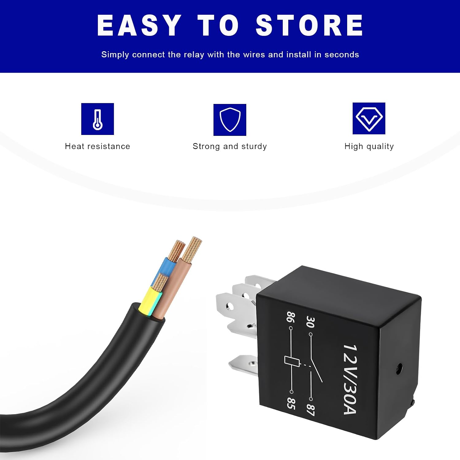 KVAEY 4 PCS 30A Starter Relay, 5 Pin 12 V Multi-Purpose Relays, Waterproof Heavy Duty Auto Relay, Automotive Engine Standard Relays Replacement Parts, Universal Car Accessories (5Pin, 8PCS)