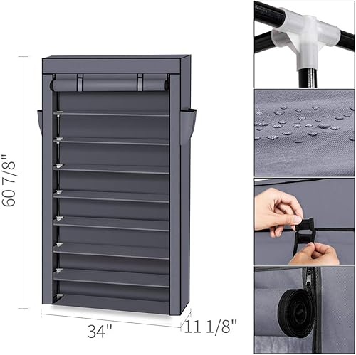 Miniatura 3 de mytunes Zapatero de 10 niveles, armario de almacenamiento de zapatos con cubierta a prueba de polvo, estantes organizadores de habitación para