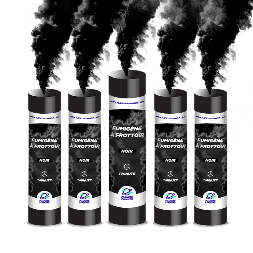 Fumigène a Main 1 MINUTE couleur Noir - Lot de 5 - Allumage Frottoir, durée 60 secondes, fumigene couleur à tenir en Main - fumigene a main - Catégorie F1 - LIVRAISON 24/48H