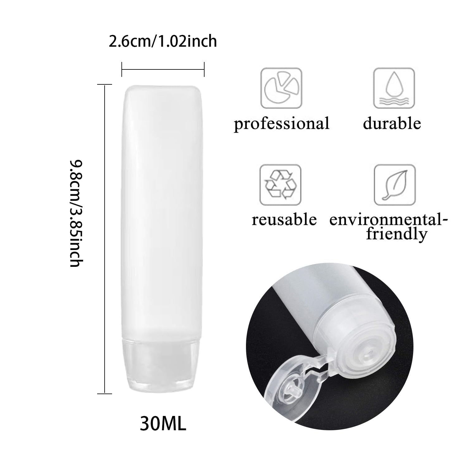 6 Pcs Clear Plastic Empty Travel Bottles Squeezable Refillable Tubes for Shampoo Lotions Creams and Cosmetics Compact and Leak Proof Design Ideal for Travel - Image 2