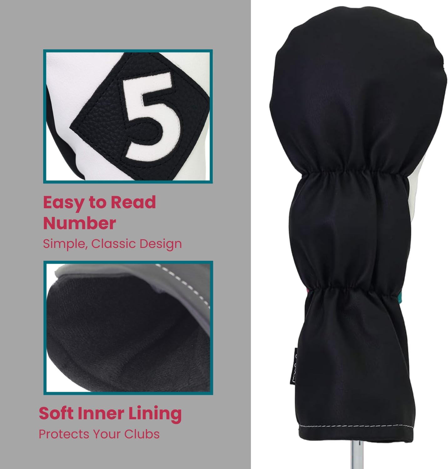 Majek Golf Vintage Headcovers White Seafoam Teal Pink Stripe Premium Retro Leather Style 3 5 X Fairway Head Covers Fits All Modern Metal Woods Classic Handcrafted Custom Designs Made in California