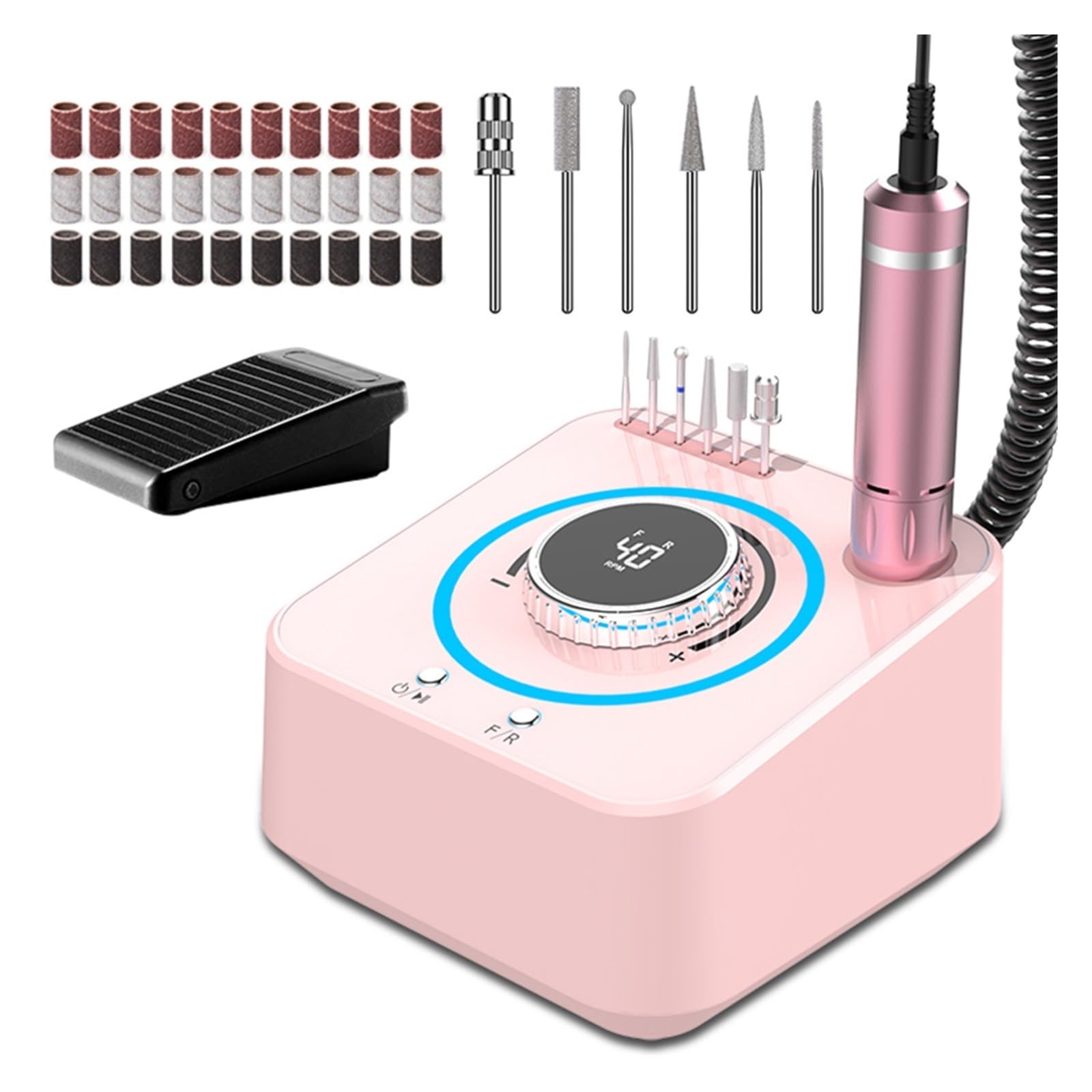 Nagelfräser, Elektrischer Nagelschleifer for harte Nägel, 40000 U/min, Maniküre-Maschine, elektrischer Nagelbohrer, Nagelpolierer, professionelles Nagelschönheitswerkzeug(Pink)