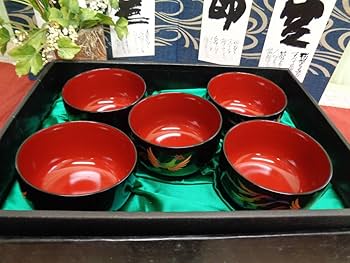 Amazon.co.jp: 和風器 山本寛斎デザイン 漆器 小判盆付汁椀 鳳凰絵柄