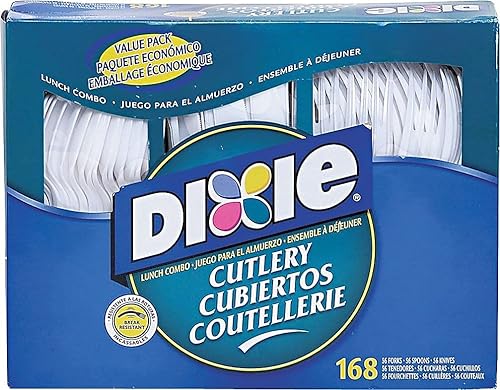 Miniatura 2 de Dixie CM168 Combo Pack, bandeja con utensilios de plástico blanco, 56 tenedores, 56 cuchillos, 56 cucharas