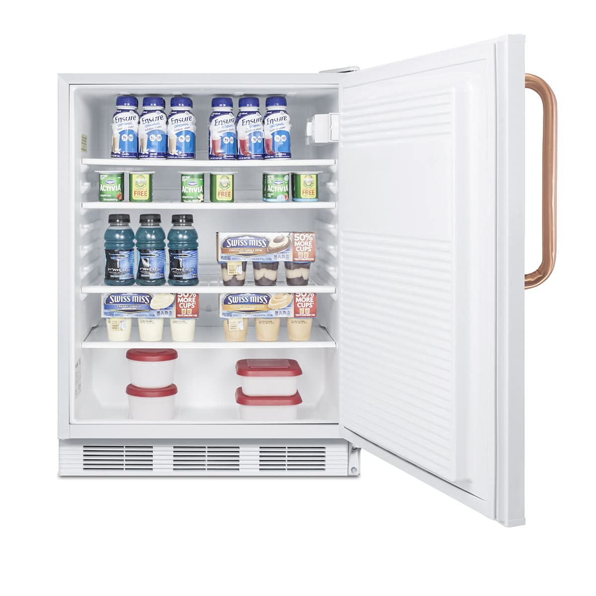Accucold 24” Refrigerator, 5.5 Cu.Ft. Capacity, Undercounter, ADA Compliant, Commercial, Built-In, Copper Handle, White - Ff7lwbitbcada on Fridge.com - View 3