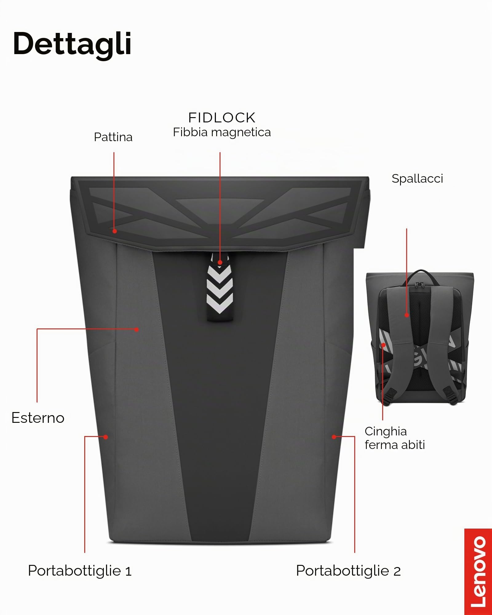 Lenovo Legion Borsa per computer da gioco, protezione a doppio strato, tasche portaoggetti dedicate