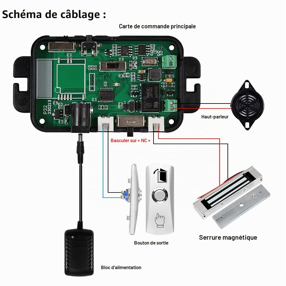 Kit Complet de Système de Contrôle d'accès sans Fil 433MHz Télécommande Ouvre Porte + 180KG/ 350lbs Serrure électromagnétique + 30 Mètres émetteur à Distance