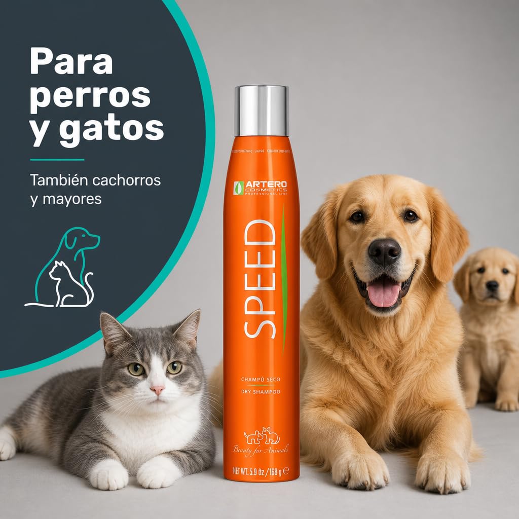Artero Champú en Seco Speed 300ml para Perros y Gatos - Spray Sin Agua ni Aclarado, Fabuloso y Eficaz