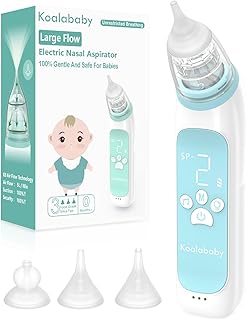 Large Flow Electric Nasal Aspirator, 2023 Newest Nose Sucker for Baby, Booger Sucker, Nose Cleaner for Toddlers with 3 Silicone Tips, 3 Suction Levels, Music & Light Soothing Function, Blue