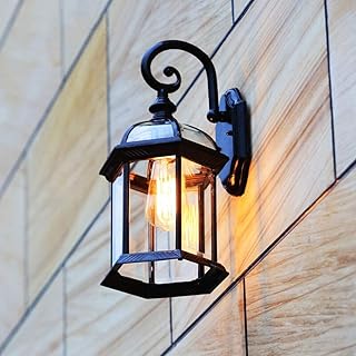 Retro Creativo Europeo Tradicional Victoria Exterior E27 Aplique de pared Impermeable IP65 Aplique de pared Vidrio Pared externa Linterna Luz Patio Balcón Jardín Villa Iluminación externa (Color : Bro