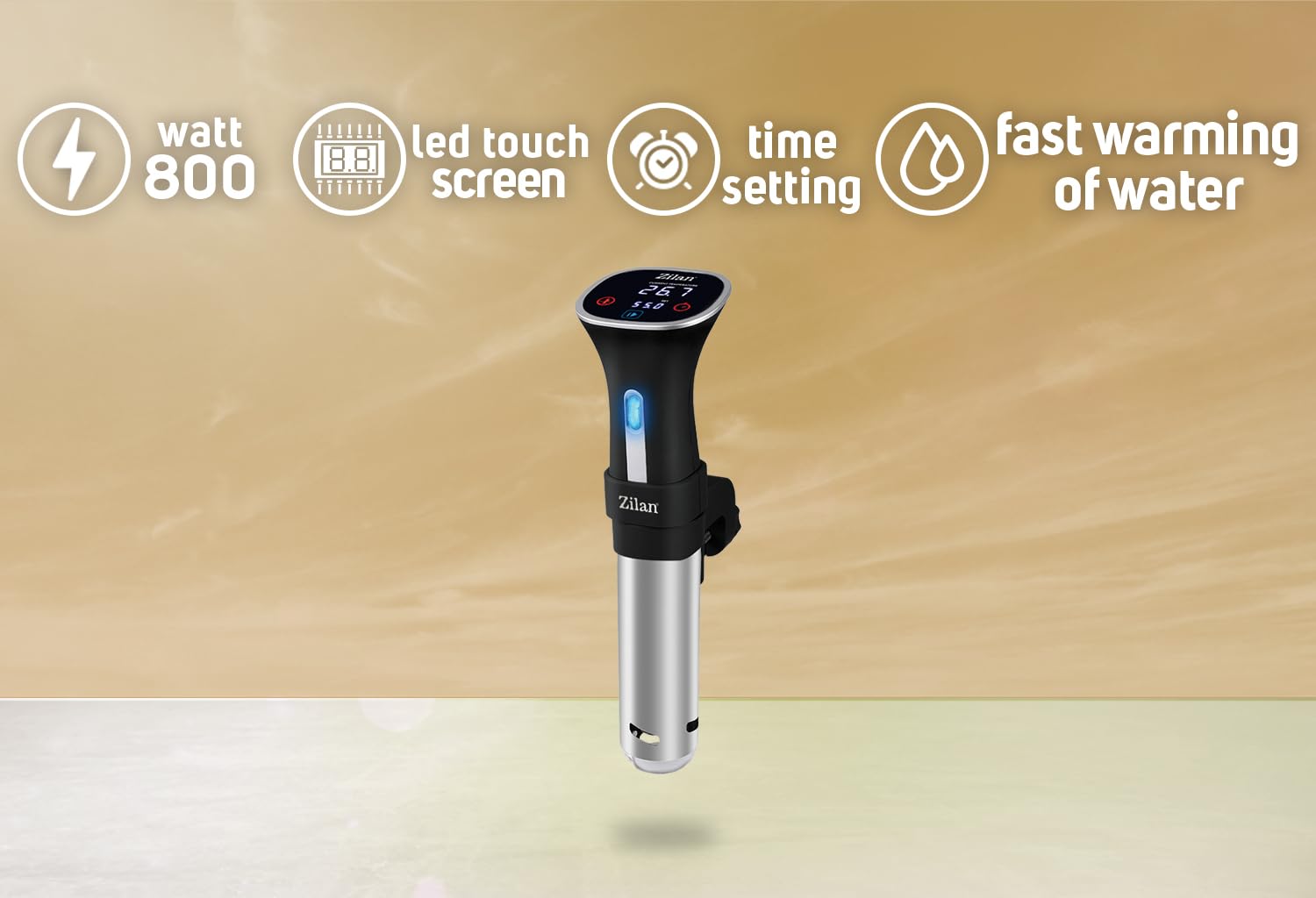 Zilan Cuiseur Sous-Vide de Précision 800 W – Minuterie 99 h, Réglage Température 20–100 °C par Incréments de 0,5 °C, Écran LED Tactile, Noir et Argent