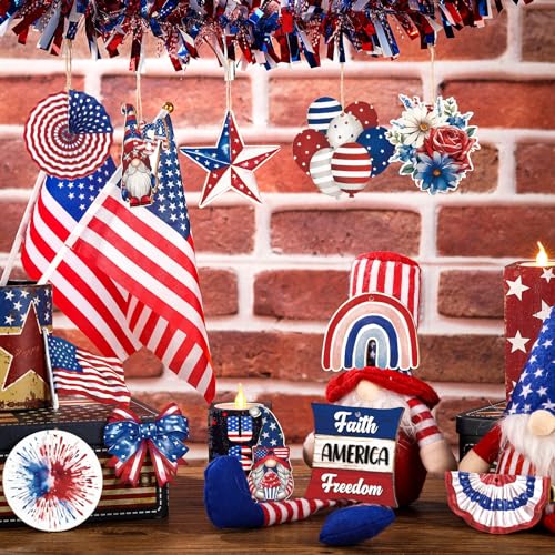 Anglechic LUO-ANGLECHIC-144 36 Pcs 4Th Of July Ornaments For Tree Patriotic Wooden American Flag Ornaments Memorial Day Tree Decorations Red White Blue Hanging Decorations thumb #4