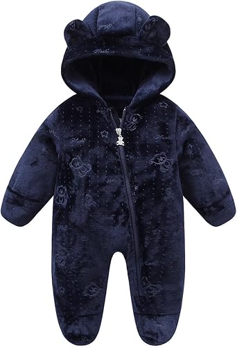 Fairy Baby Newborn Baby Bear Suit Thin Fleece Footie Romper Snowsuit Hooded Jumpsuit Bodysuit Winter Clothes Boy Girl 0-12M