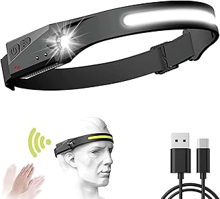 Pejer Headlamp,LED Headlamp Flashlight,USB Rechargeable COB XPE 2 LED Headlights Induction with 5 Modes,230 degree Illumination,350 Lumens,LED Head Lamp for Running,Camping,Hiking,CJ02