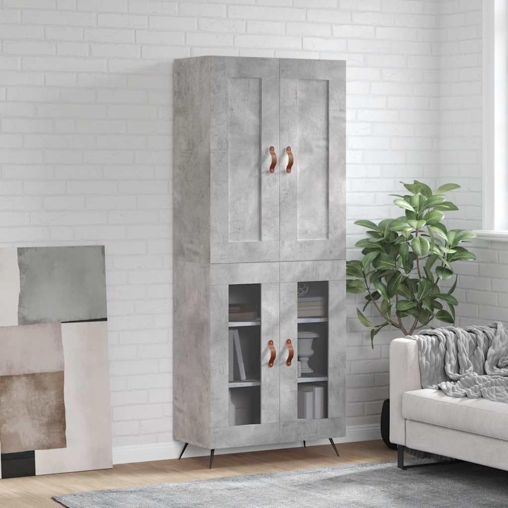 Meuble salon gris béton pour masquer le désordre et gagner de la place