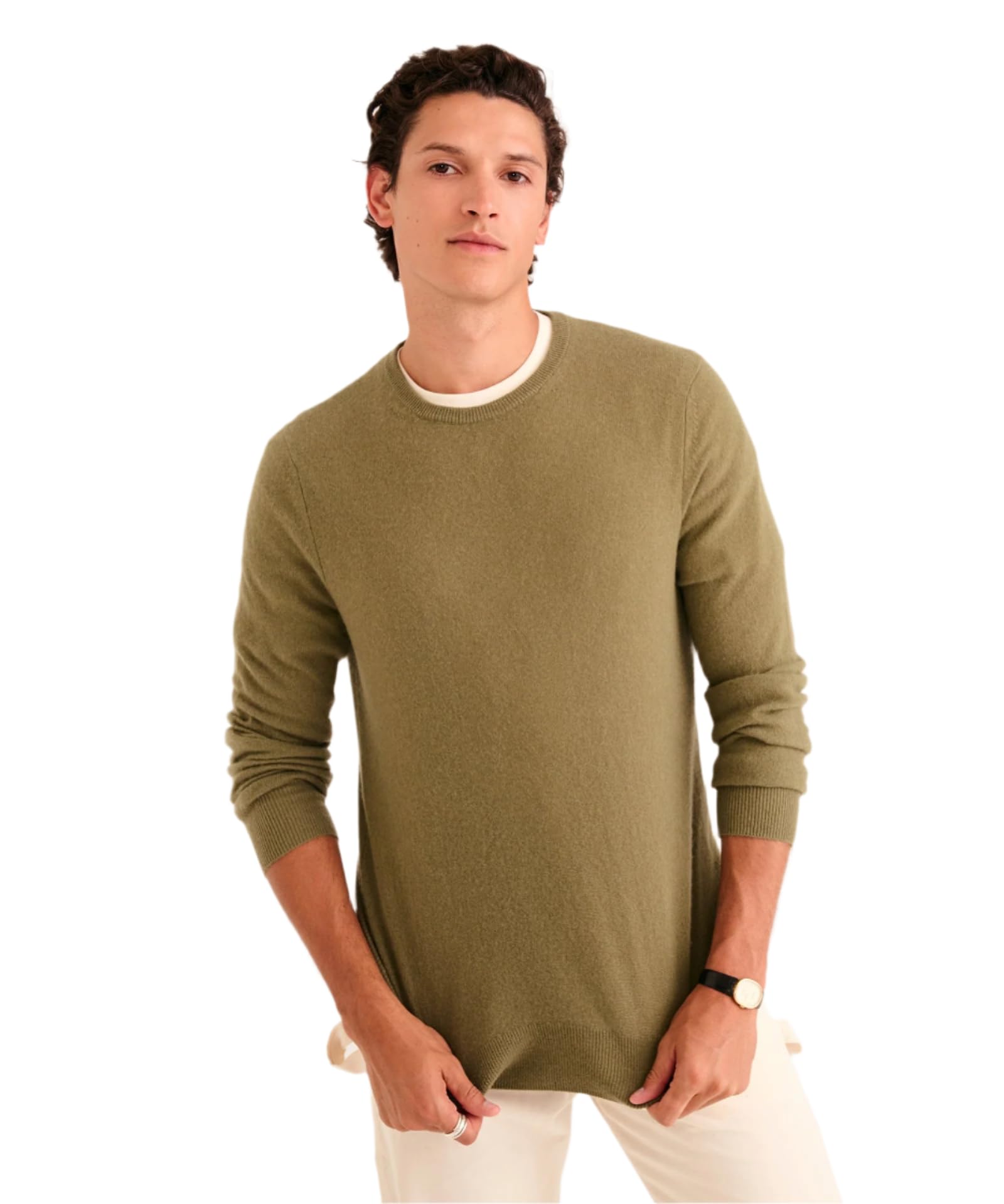 NAADAM Men's The Original Cashmere Crewneck Sweater Pullover, Army Green, XL