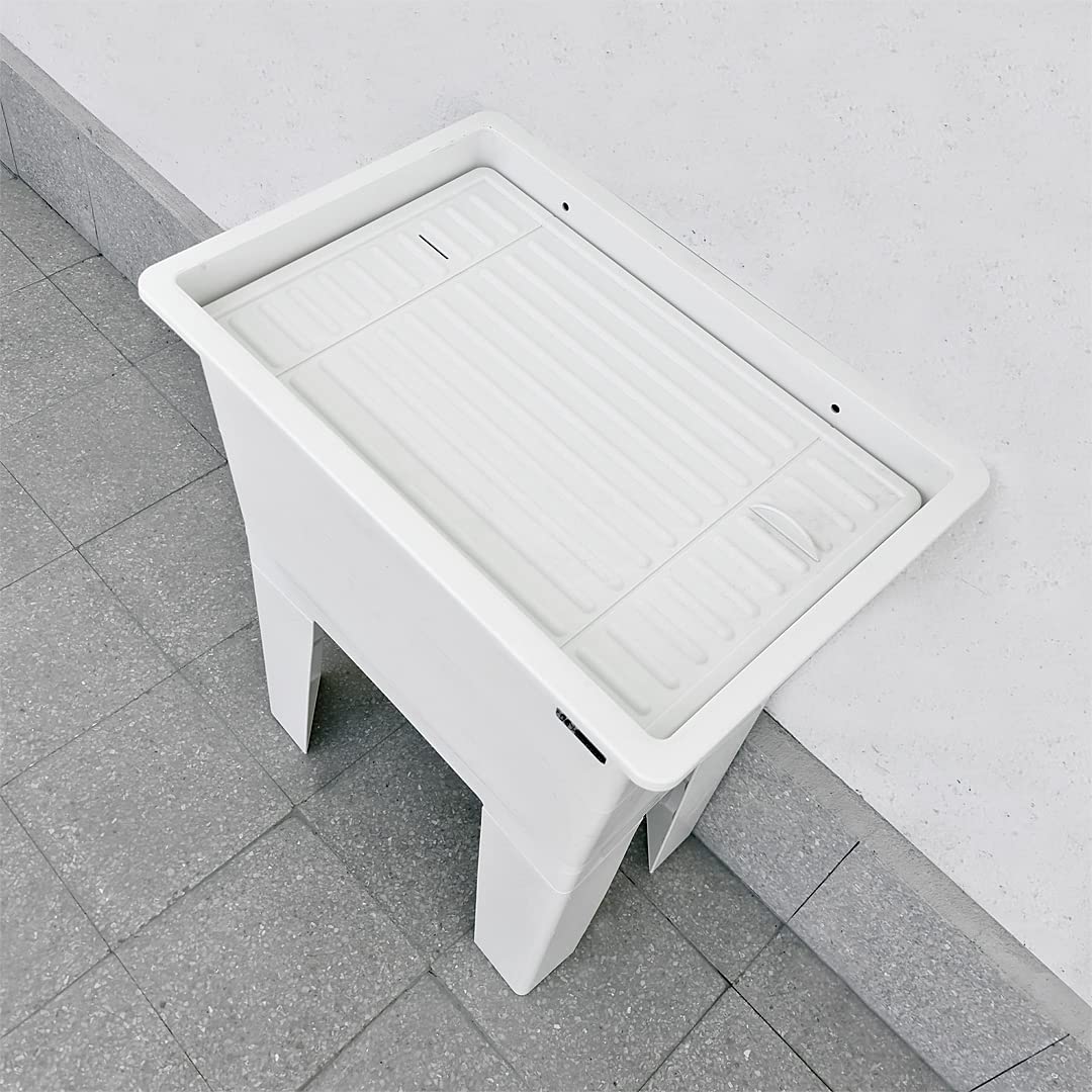 Lavadero de 60 x 40 x 75 cm para la colada de exterior de resina y PVC blanco, bañera y mesa de plástico compacto para jardín y terraza