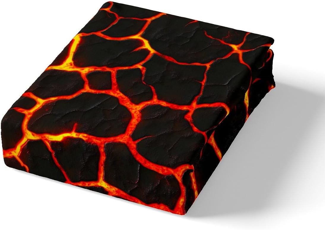 Volcano Lava Bed Sheet Set Red Orange Flame 3D Geometric Patchwork Sheet Sets Deep Pocket(No Flat Sheet),Volcano Eruption Natural Disaster Mattress Cover,Twin with 1 Pillowcase