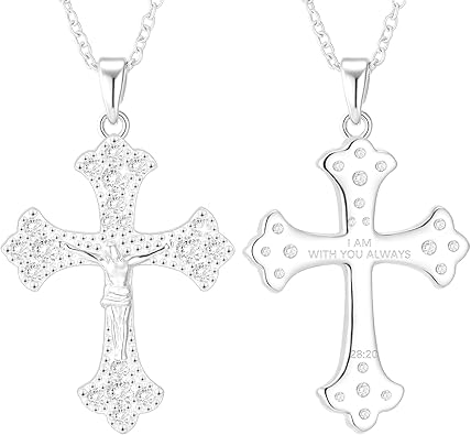 Cross Necklace for Women 18K Gold Silver Plated Jesus Cross Pendant Jewelry Birthday Gifts for Women Girls 16+3 Inches