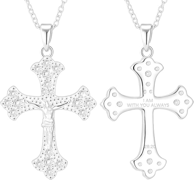 Cross Necklace for Women 18K Gold Silver Plated Jesus Cross Pendant Jewelry Birthday Gifts for Women Girls 16+3 Inches