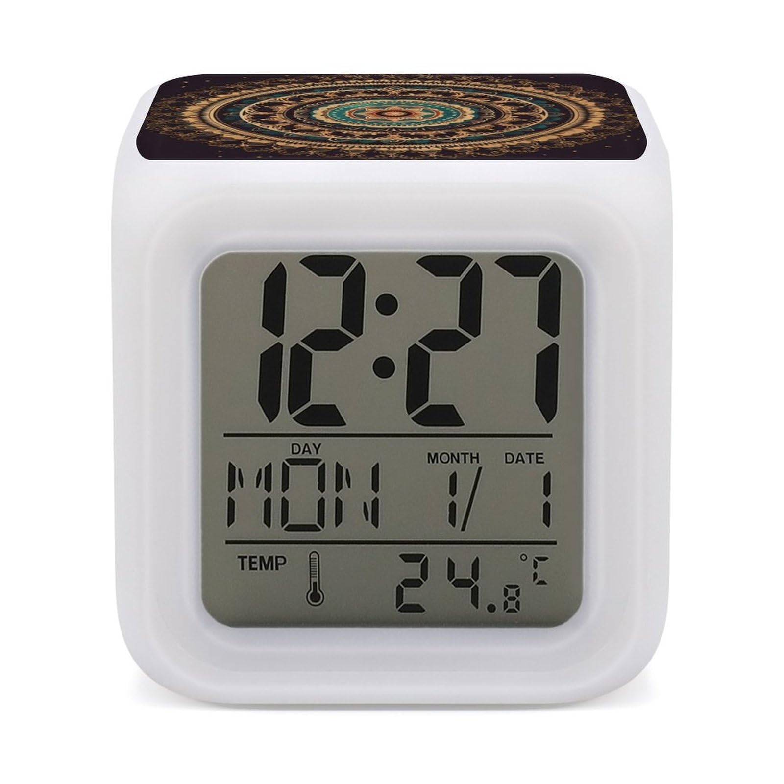 FekiLoot Mandala Alarm Clock for Heavy Sleepers Wake Up Digital Clock with 7 Color Changing Night Light Super Loud Digital Alarm Clocks Small Machine Alarm Clocks
