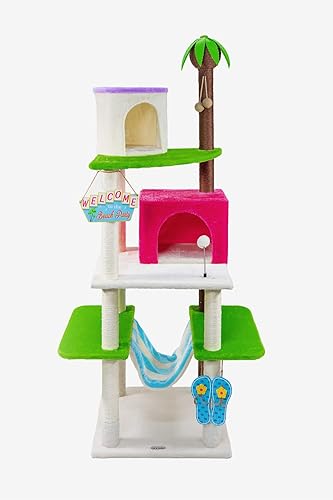 Miniatura 1 de HYABI Hamaca novedosa de árbol de coco de 72.8 pulgadas, pantuflas de playa, árbol de gato, torre de condominio, muebles, plataforma de felpa con