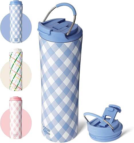 Miniatura 10 de BOTTLE BOTTLE Botella de agua aislada para café con tapa de doble uso y pajita, taza de café de viaje de doble pared para mujer y hombre, vaso de