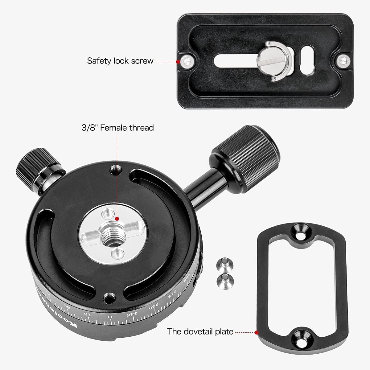 Koolehaoda Tête panoramique Professionnelle 360 ° Rotule Compatible avec RRS/Arca-Swiss (tête panoramique LPC-1