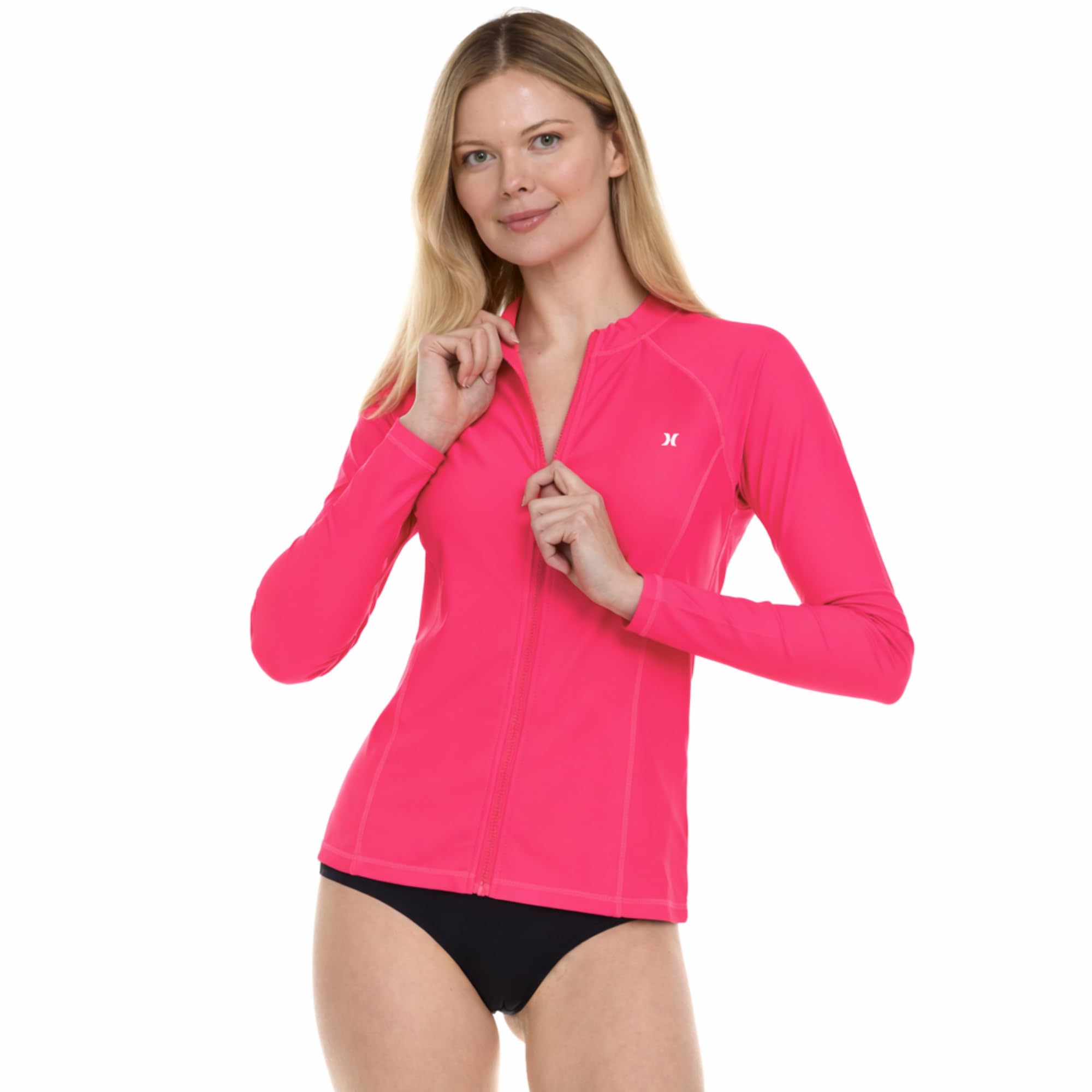 Hurley Rash Guard for Women Full Zip, Zip Up Long Sleeve Swim Shirts for Women, Surfing Top UPF 50+ SPF Sun & UV Protection