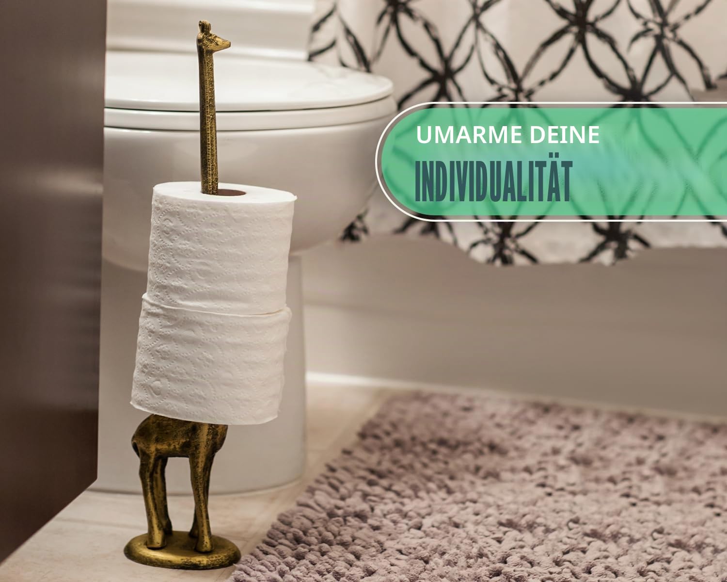 Papierhandtuchhalter oder freistehender Toilettenpapierhalter, Gusseisen, Giraffen-Papierhalter, Badezimmer-Toilettenpapierhalter oder stehender Papierhandtuchhalter, rustikales Gold mit